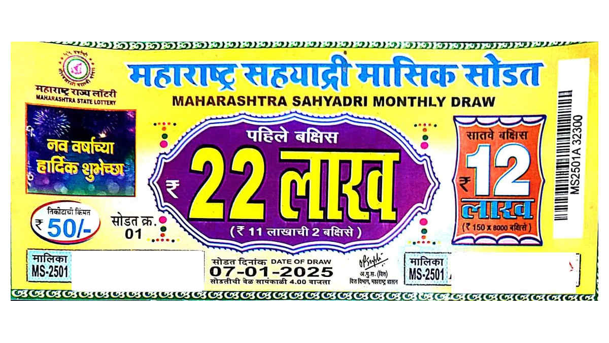 महाराष्ट्र सह्याद्री मासिक सोडत, पहला इनाम 22 लाख, टिकट मूल्य 50 रुपये